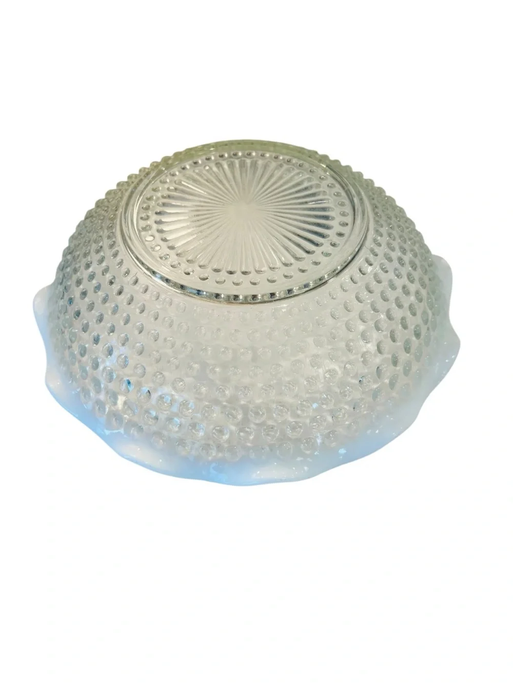 Anchor Hocking Moonstone Opalescent Hobnail Ruffled Serving Bowls Set of 2 9.5”
